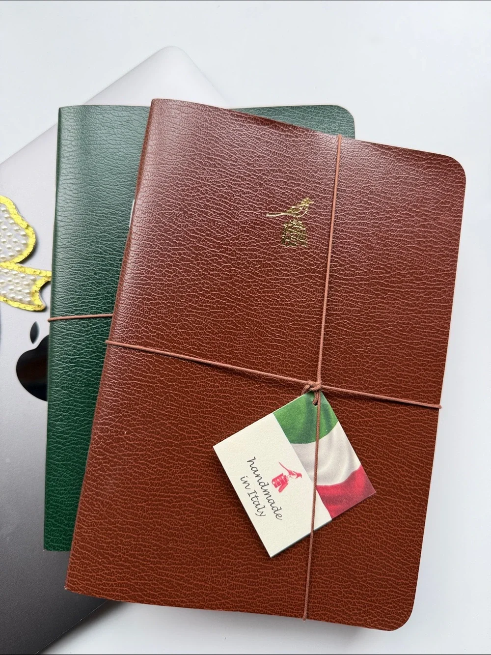 Bieffe Set of 6 Handmade Italian Notebooks - Dark Green & Red